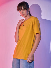 Solid Baggy Fit Drop Shoulder Oversized Round Neck Women Long T-Shirt-3414-3419