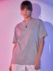 Solid Baggy Fit Drop Shoulder Oversized Round Neck Women Long T-Shirt-3438-3438