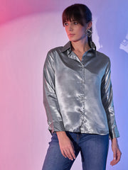 Regular Fit Women's Lustrous Full Sleeve Satin Formal Shirts-3427-3429