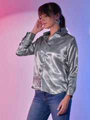 Regular Fit Women's Lustrous Full Sleeve Satin Formal Shirts-3426-3429