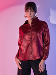 Regular Fit Women's Lustrous Full Sleeve Satin Formal Shirts-3426-3429