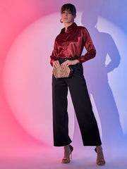 Regular Fit Women's Lustrous Full Sleeve Satin Formal Shirts-3428-3429