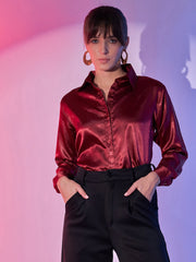 Regular Fit Women's Lustrous Full Sleeve Satin Formal Shirts-3429-3429