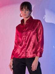 Regular Fit Women's Lustrous Full Sleeve Satin Formal Shirts-3429-3429