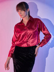 Women's Cropped Party Satin Shirts | Luxe Comfort Chic Girls Crop Shirt-3431-3435