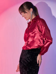 Women's Cropped Party Satin Shirts | Luxe Comfort Chic Girls Crop Shirt-3433-3435