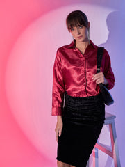 Women's Cropped Party Satin Shirts | Luxe Comfort Chic Girls Crop Shirt-3435-3435