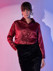 Women's Cropped Party Satin Shirts | Luxe Comfort Chic Girls Crop Shirt-3435-3435