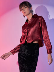 Women's Cropped Party Satin Shirts | Luxe Comfort Chic Girls Crop Shirt-3430-3435