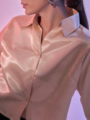 Women's Cropped Party Satin Shirts | Luxe Comfort Chic Girls Crop Shirt-3430-3435