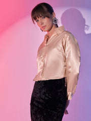 Women's Cropped Party Satin Shirts | Luxe Comfort Chic Girls Crop Shirt-3431-3435