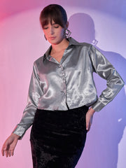 Women's Cropped Party Satin Shirts | Luxe Comfort Chic Girls Crop Shirt-3430-3435