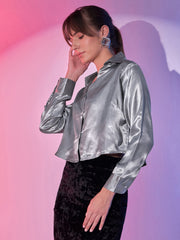 Women's Cropped Party Satin Shirts | Luxe Comfort Chic Girls Crop Shirt-3430-3435