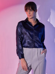 Women's Cropped Party Satin Shirts | Luxe Comfort Chic Girls Crop Shirt-3434-3435