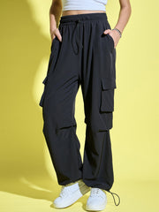 Women Loose Fit Parachute Trousers | High Waist Cargo Trouser Pant-3443-3443