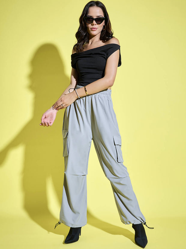 Women Loose Fit Parachute Trousers | High Waist Cargo Trouser Pant-3442-3443