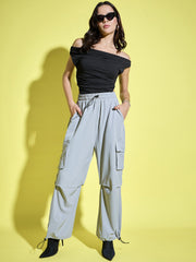 Women Loose Fit Parachute Trousers | High Waist Cargo Trouser Pant-3443-3443