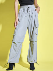 Women Loose Fit Parachute Trousers | High Waist Cargo Trouser Pant-3439-3443