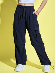 Women Loose Fit Parachute Trousers | High Waist Cargo Trouser Pant-3439-3443