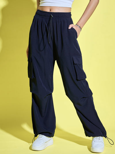 Women Loose Fit Parachute Trousers | High Waist Cargo Trouser Pant-3441-3443