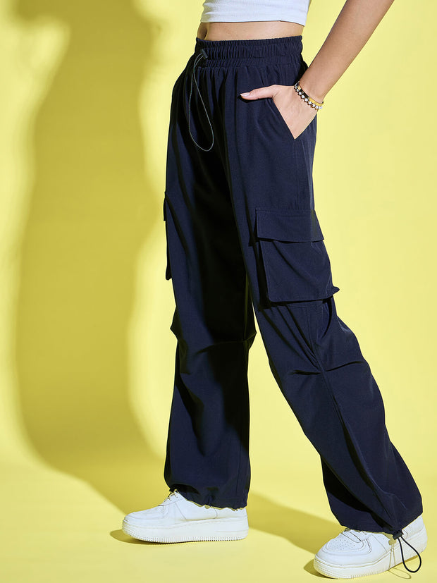 Women Loose Fit Parachute Trousers | High Waist Cargo Trouser Pant-3439-3443