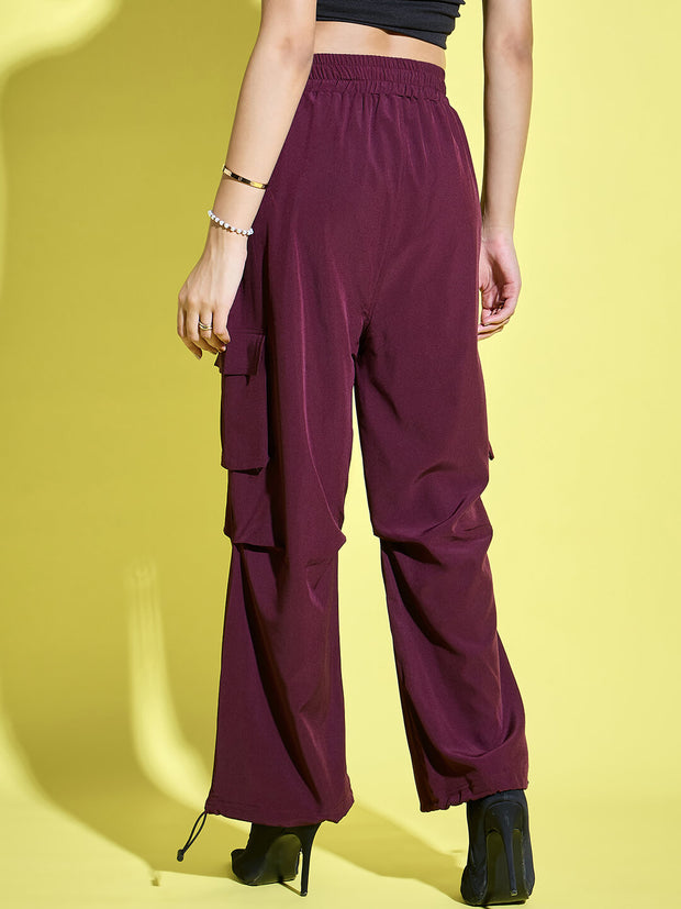 Women Loose Fit Parachute Trousers | High Waist Cargo Trouser Pant-3440-3443