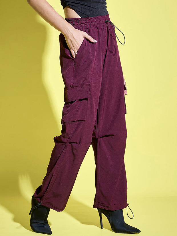 Women Loose Fit Parachute Trousers | High Waist Cargo Trouser Pant-3442-3443