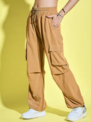 Women Loose Fit Parachute Trousers | High Waist Cargo Trouser Pant-3440-3443