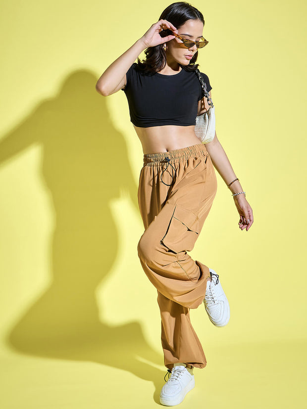 Women Loose Fit Parachute Trousers | High Waist Cargo Trouser Pant-3439-3443