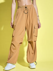 Women Loose Fit Parachute Trousers | High Waist Cargo Trouser Pant-3439-3443