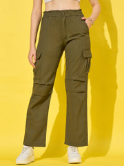 Twill Women’s Cargo Pants with Multiple Pockets-3468-3468