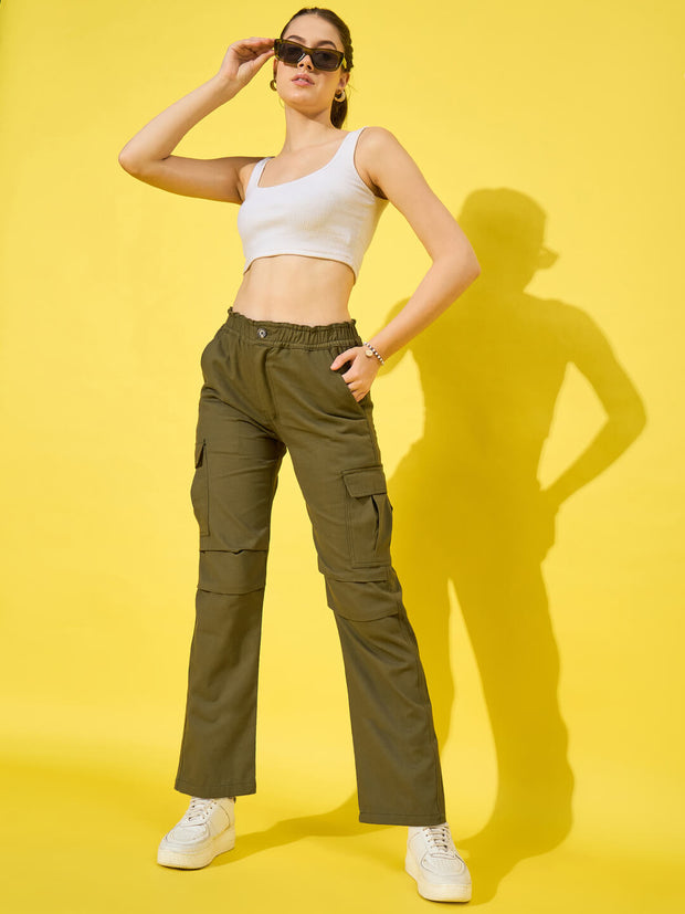 Twill Women’s Cargo Pants with Multiple Pockets-3465-3468