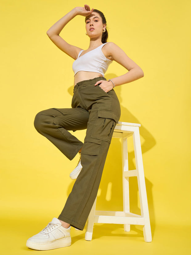 Twill Women’s Cargo Pants with Multiple Pockets-3467-3468