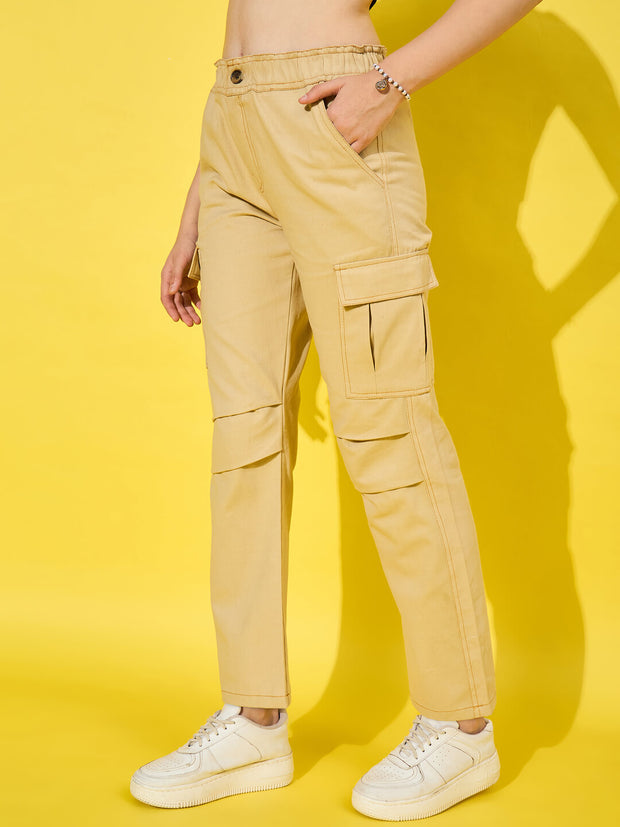 Twill Women’s Cargo Pants with Multiple Pockets-3465-3468