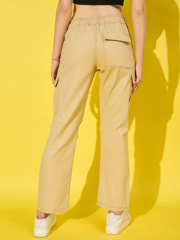 Twill Women’s Cargo Pants with Multiple Pockets-3466-3468