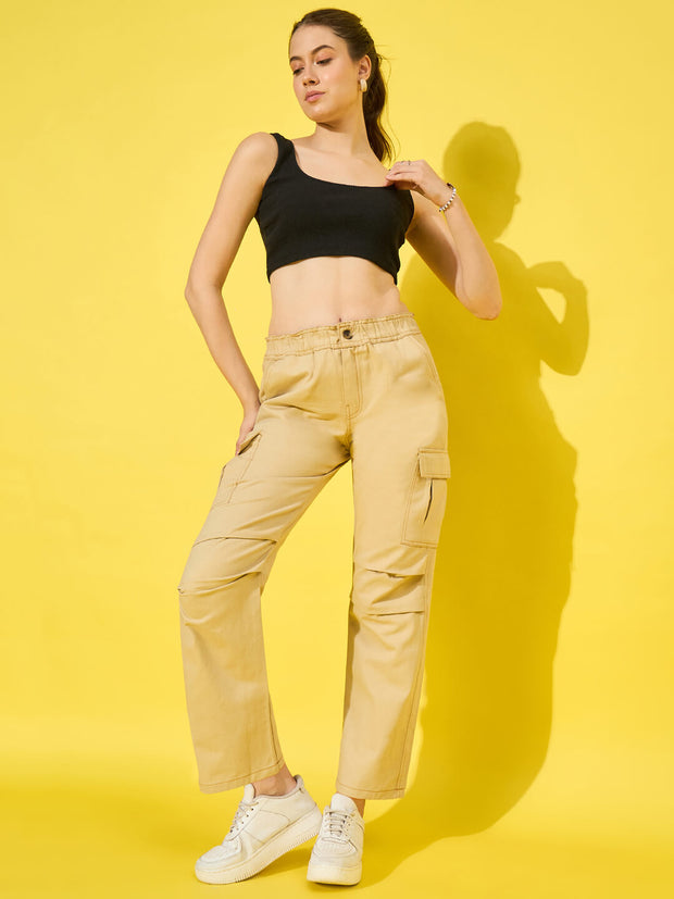 Twill Women’s Cargo Pants with Multiple Pockets-3467-3468