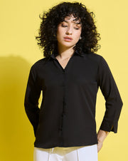 Crepe Regular Fit Solid Black Women Formal Shirt-3498-3499