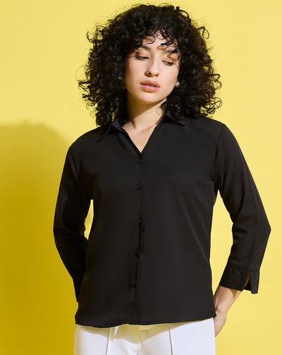 Crepe Regular Fit Solid Black Women Formal Shirt-3493-3499