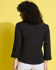 Crepe Regular Fit Solid Black Women Formal Shirt-3498-3499