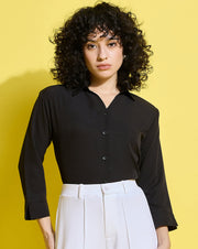 Crepe Regular Fit Solid Black Women Formal Shirt-3497-3499