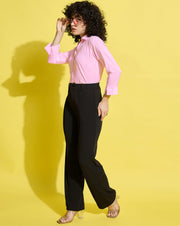 Crepe Regular Fit Solid Black Women Formal Shirt-3495-3499