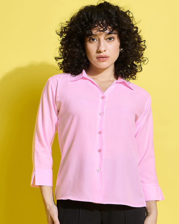 Crepe Regular Fit Solid Black Women Formal Shirt-3498-3499