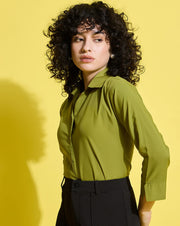 Crepe Regular Fit Solid Black Women Formal Shirt-3498-3499