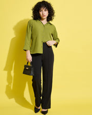 Crepe Regular Fit Solid Black Women Formal Shirt-3495-3499