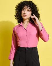 Crepe Regular Fit Solid Black Women Formal Shirt-3495-3499