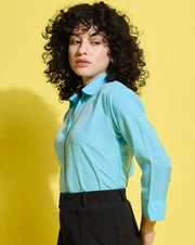 Crepe Regular Fit Solid Black Women Formal Shirt-3498-3499