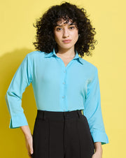 Crepe Regular Fit Solid Black Women Formal Shirt-3498-3499