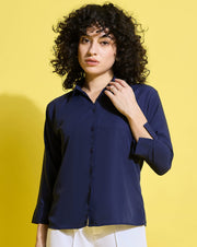 Crepe Regular Fit Solid Black Women Formal Shirt-3495-3499