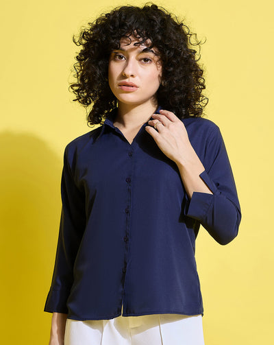 Crepe Regular Fit Solid Black Women Formal Shirt-3498-3499