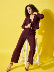 Women's Solid Polyester Co-Ord Set – Stylish Cropped Blazer and Trouser Set-3505-3505